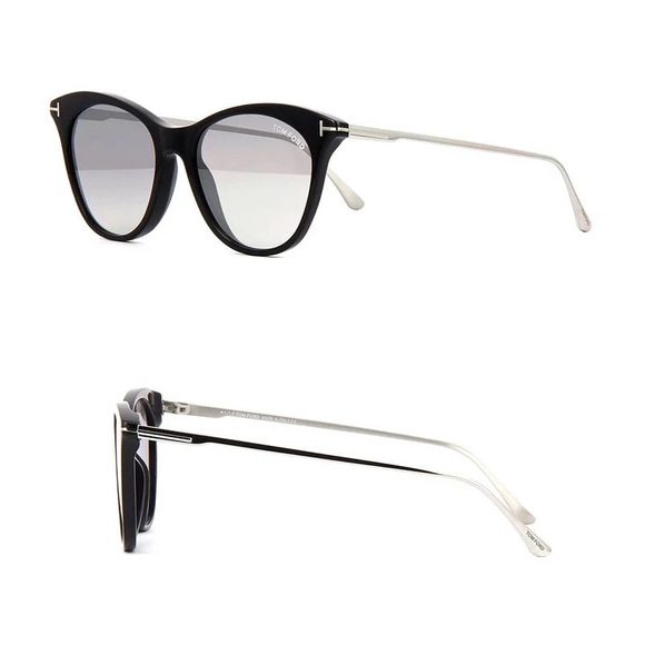 TOM FORD BLACK/SILVER MIRRORED MICAELA CAT EYE SUNGLASSES TF713-D - Picture 3 of 4